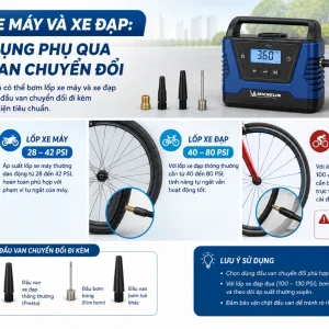 Máy bơm Michelin 12266: 12V, tự ngắt, màn LCD
