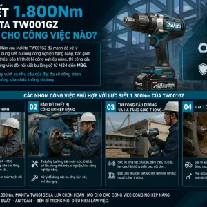 Máy siết bu lông Makita TW001GZ: 40Vmax, lực siết 1.800Nm