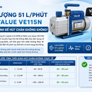 Máy bơm Value VE115N: 1/4HP, hút chân không, 150 Micron