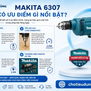 Máy khoan Makita 6307: 530W, đầu kẹp 13mm, nhỏ gọn 1.4kg