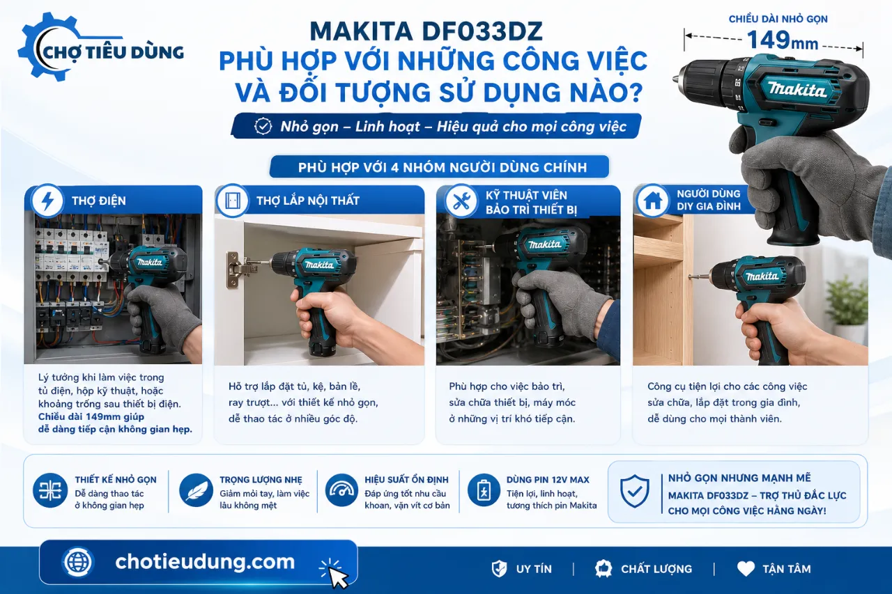 Makita DF033DZ phù hợp với những công việc và đối tượng sử dụng nào?