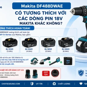 Máy khoan Makita DF488DWAE: Dùng pin 18V, lực siết 42Nm