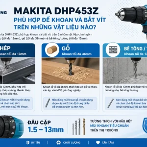 Máy khoan Makita DHP453Z: Dùng pin 18V, lực siết 42Nm