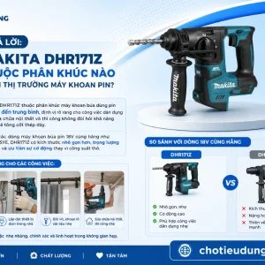 Máy khoan Makita DHR171Z: Dùng pin 18V, bê tông 17mm
