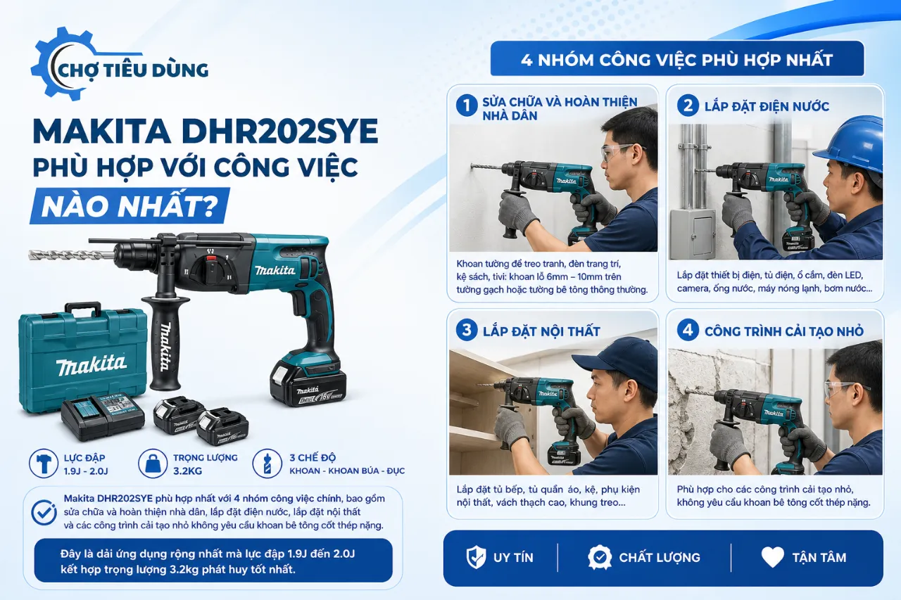 Makita DHR202SYE phù hợp với công việc nào nhất?