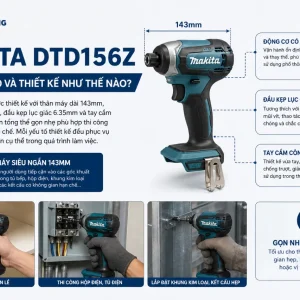 Máy bắt vít Makita DTD156Z: 18V, 155Nm, thân gọn 143mm