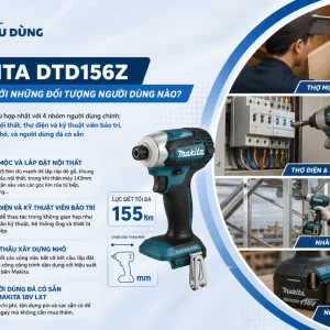 Máy bắt vít Makita DTD156Z: 18V, 155Nm, thân gọn 143mm