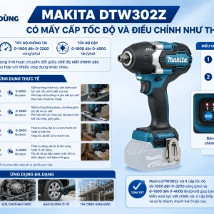 Máy Siết Bu Lông Makita DTW302Z: 18V, 300Nm BL Motor