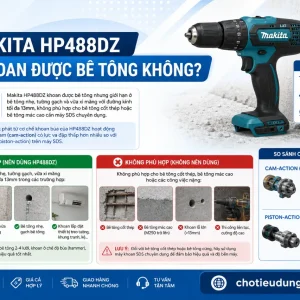 Máy khoan Makita HP488DZ: 18V, lực siết 42Nm