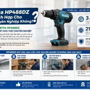 Máy khoan Makita HP488DZ: 18V, lực siết 42Nm