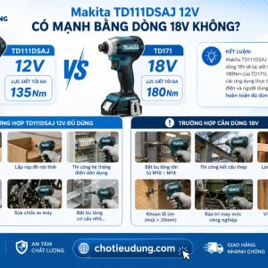 Máy vặn vít Makita TD111DSAJ: 12V, BL, lực siết 135Nm