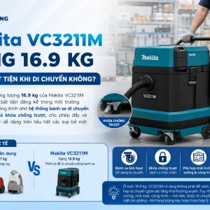 Máy Hút Bụi Makita VC3211M: 32L, Lọc Tự Làm Sạch