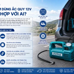 Máy bơm Total TTAC2506: 12V, bơm lốp ô tô, 120PSI