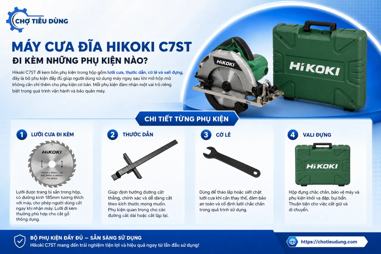 Máy Cưa Đĩa Hikoki C7ST Đi Kèm Những Phụ Kiện Nào?