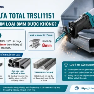 Máy cưa Total TRSLI1151: Dùng pin 20V, cắt gỗ 115mm, kim loại 8mm