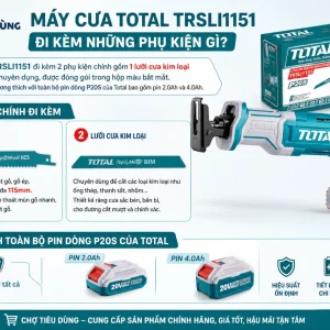 Máy cưa Total TRSLI1151: Dùng pin 20V, cắt gỗ 115mm, kim loại 8mm