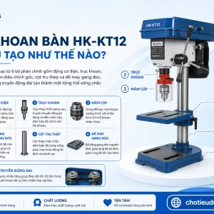 Máy Khoan Bàn Hồng Ký HK-KT12: Mũi 3-16mm, Hành Trình 80mm