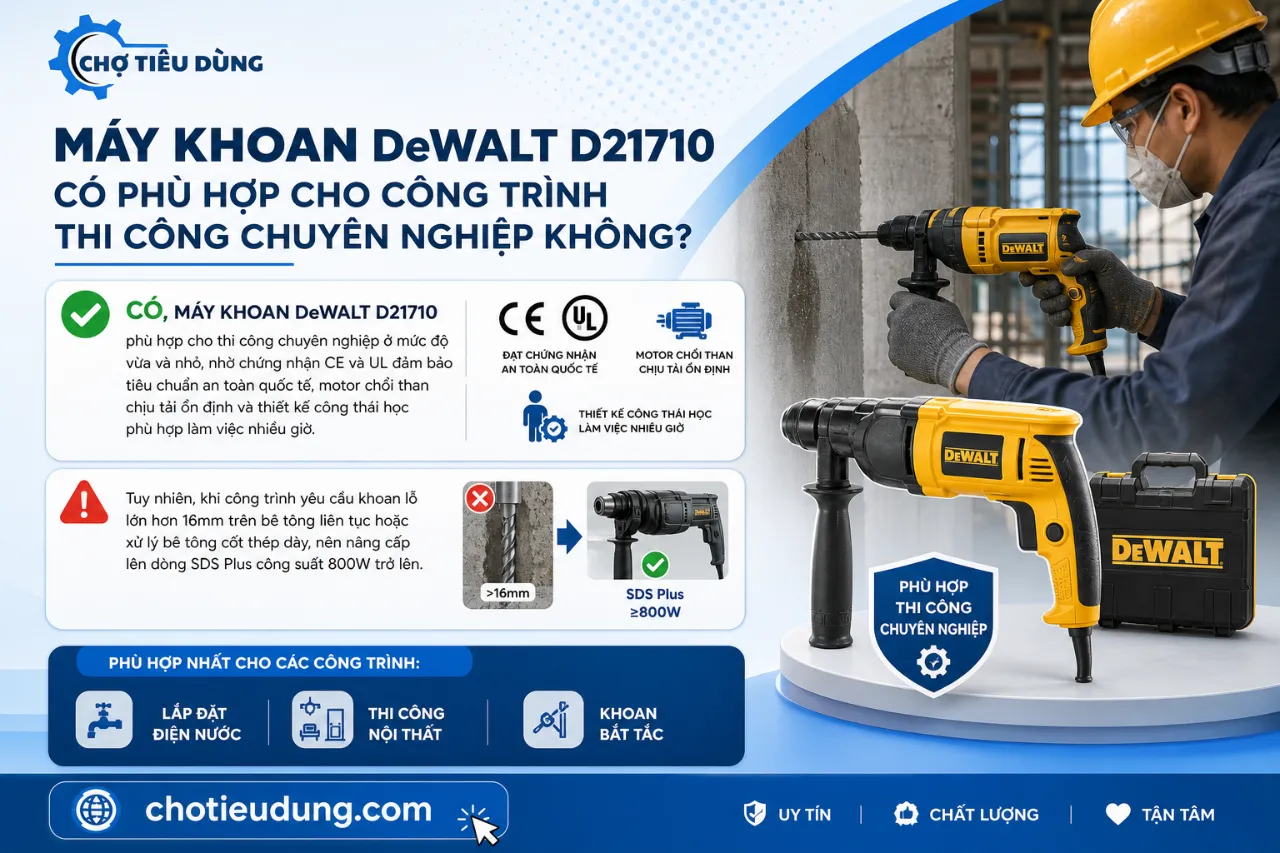 Máy Khoan DeWalt D21710 Có Phù Hợp Cho Công Trình Thi Công Chuyên Nghiệp Không?