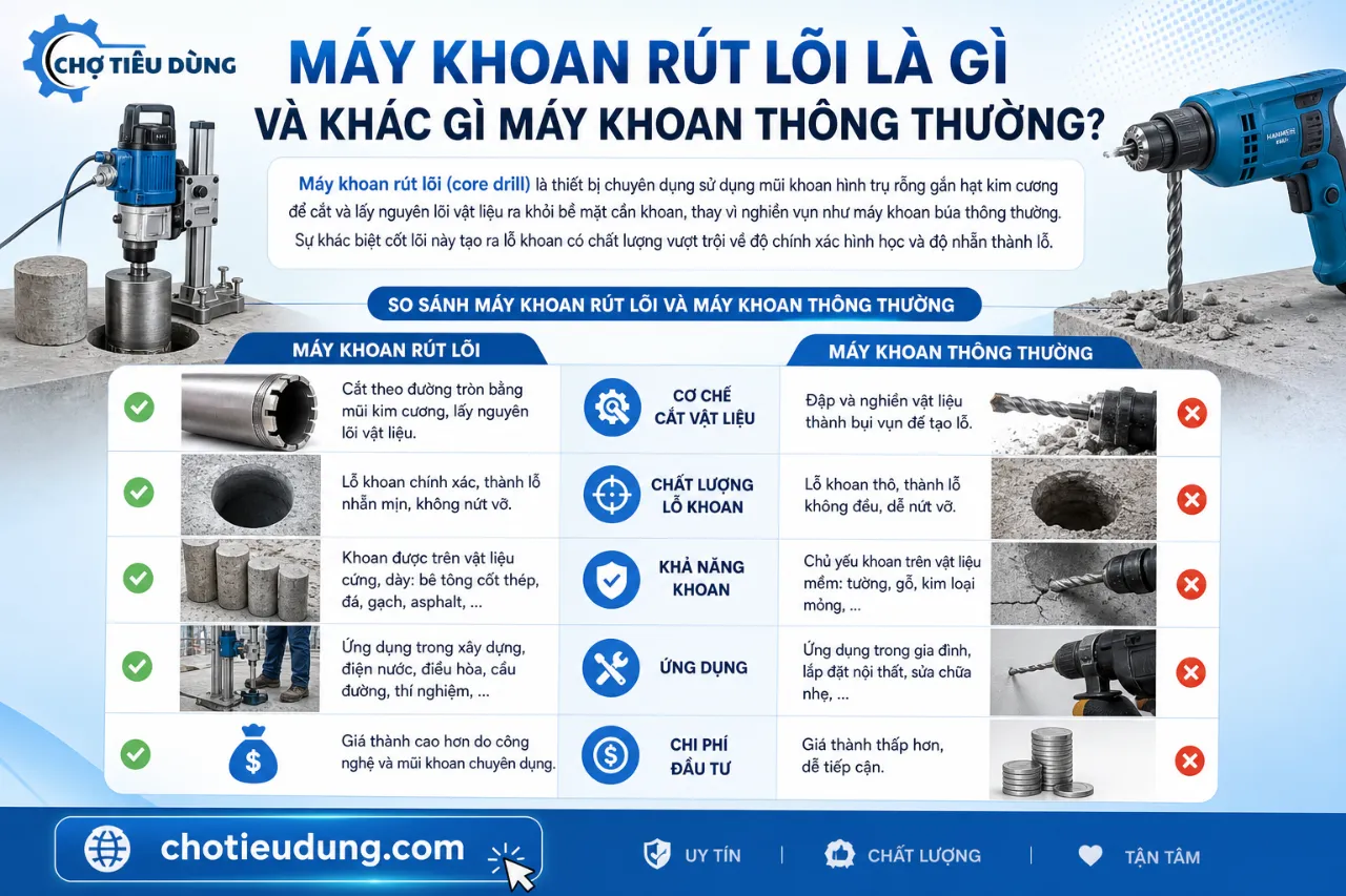 Máy Khoan Rút Lõi Là Gì Và Khác Gì Máy Khoan Thông Thường?