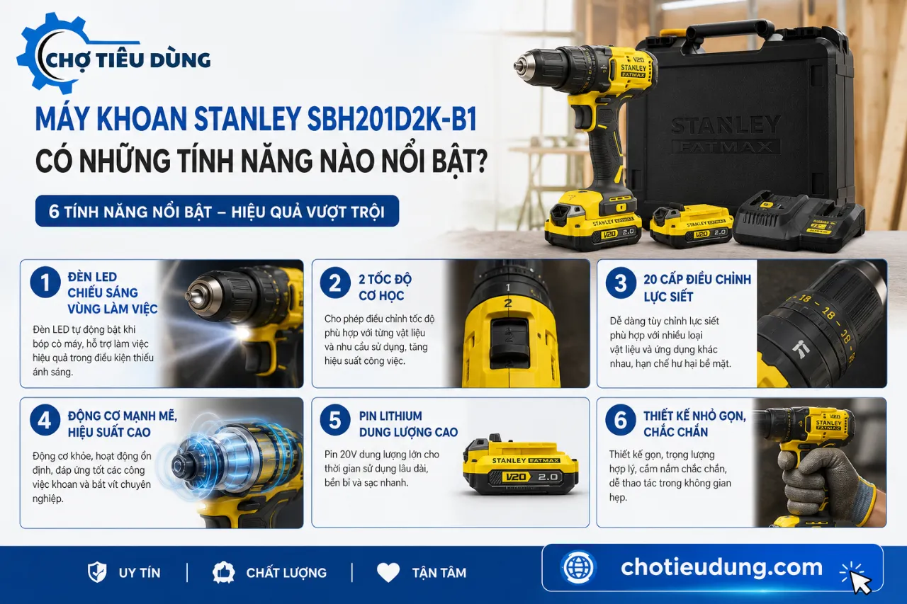 Máy Khoan Stanley SBH201D2K-B1 Có Những Tính Năng Nào Nổi Bật?