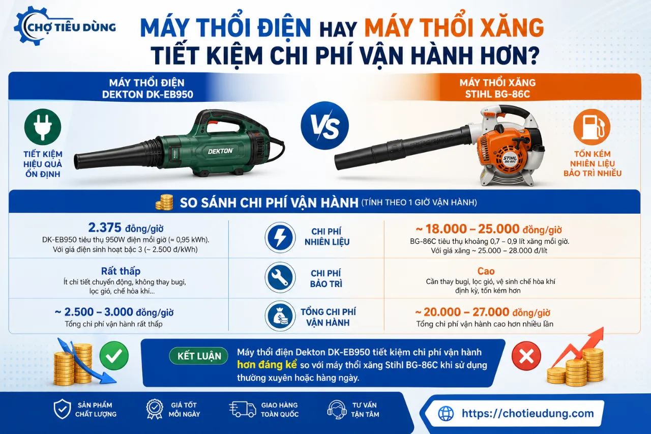 Máy Thổi Điện Hay Máy Thổi Xăng Tiết Kiệm Chi Phí Vận Hành Hơn?