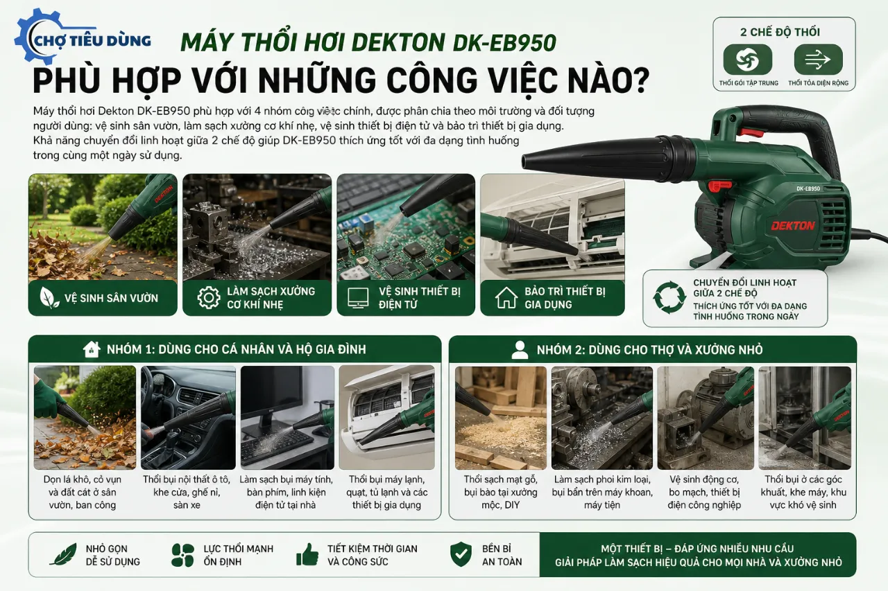 Máy Thổi Hơi Dekton DK-EB950 Phù Hợp Với Những Công Việc Nào?