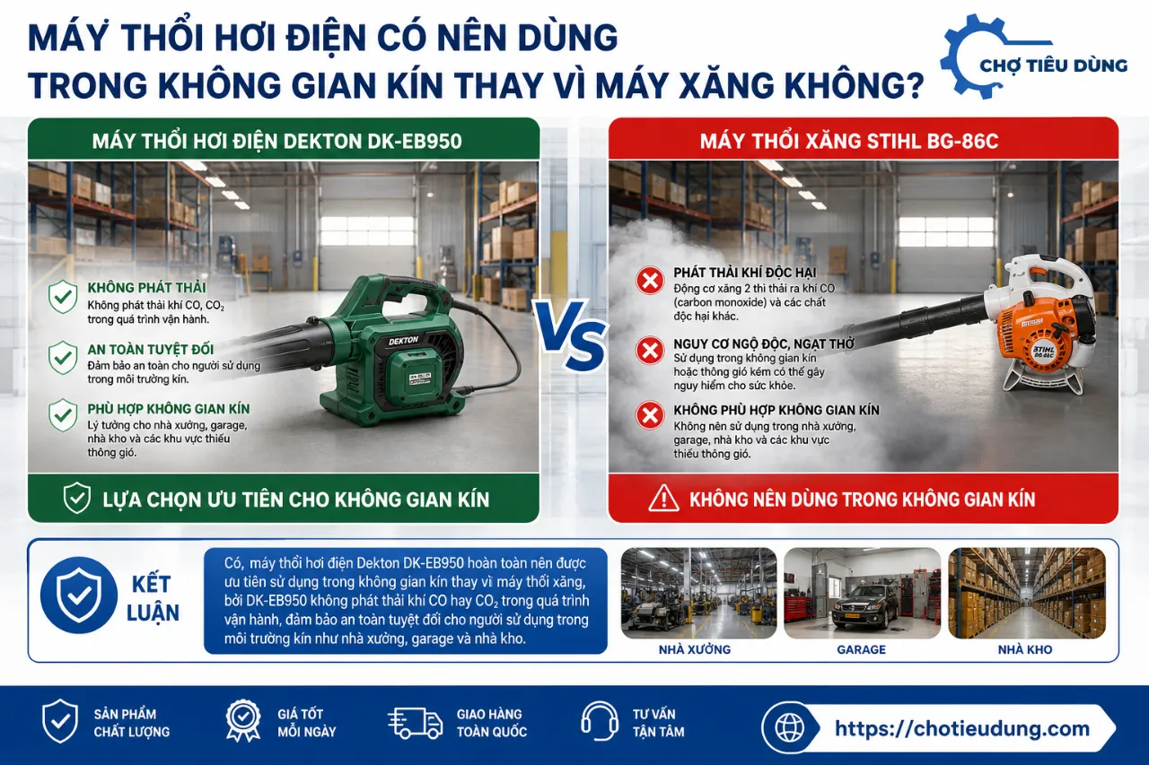 Máy Thổi Hơi Điện Có Nên Dùng Trong Không Gian Kín Thay Vì Máy Xăng Không?