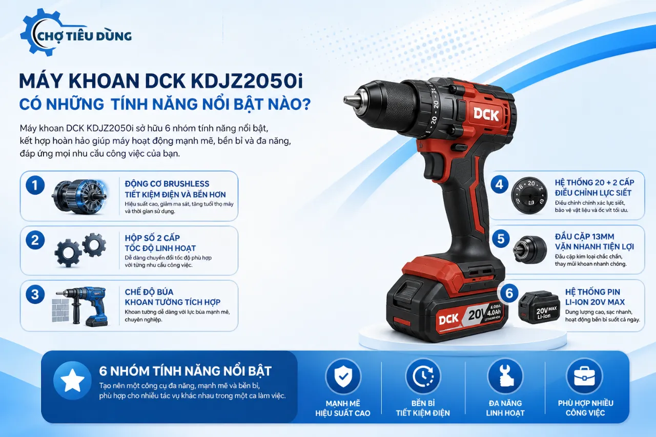 Máy khoan DCK KDJZ2050i có những tính năng nổi bật nào?