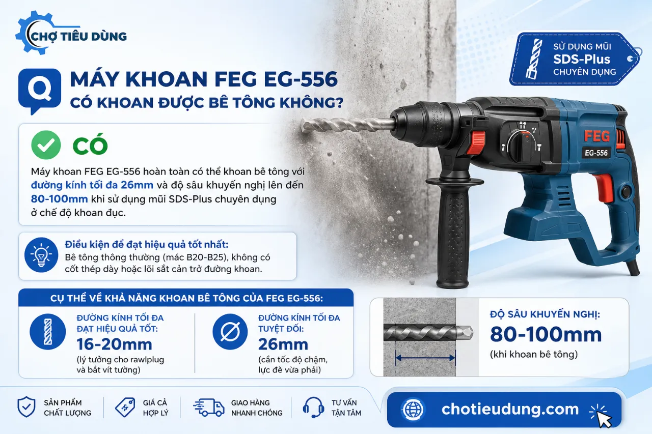 Máy khoan FEG EG-556 có khoan được bê tông không?