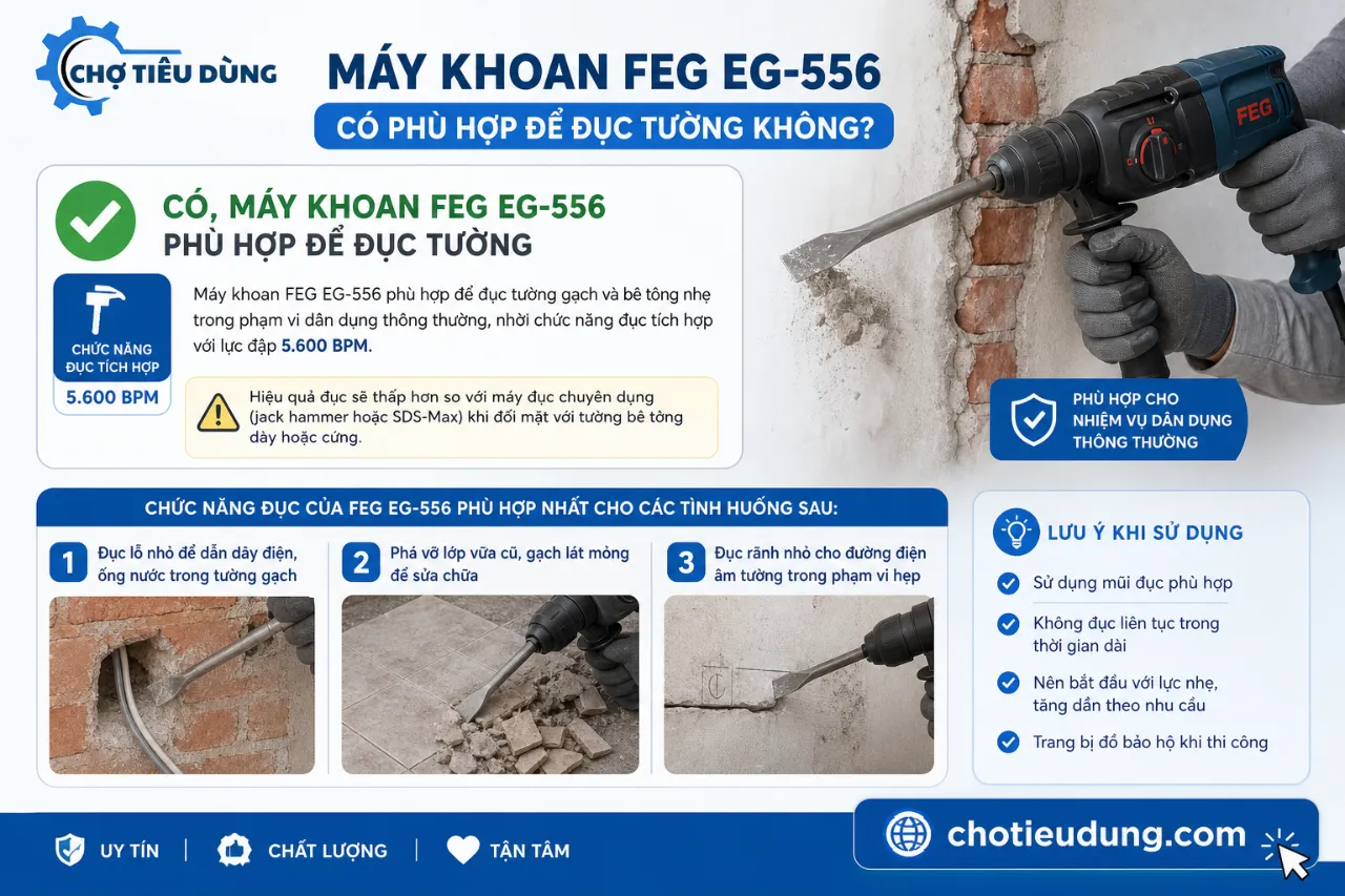 Máy khoan FEG EG-556 có phù hợp để đục tường không?