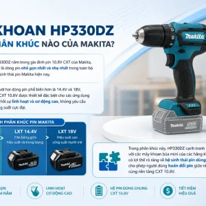 Máy khoan Makita HP330DZ: 10.8V, có búa, thân máy