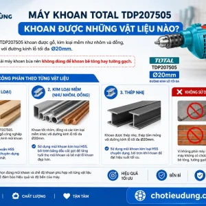 Máy khoan Total TDP207505: Công suất 750W, 16 cấp tốc độ