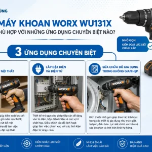 Máy khoan Worx WU131X: 12V, lực siết 40Nm, có búa
