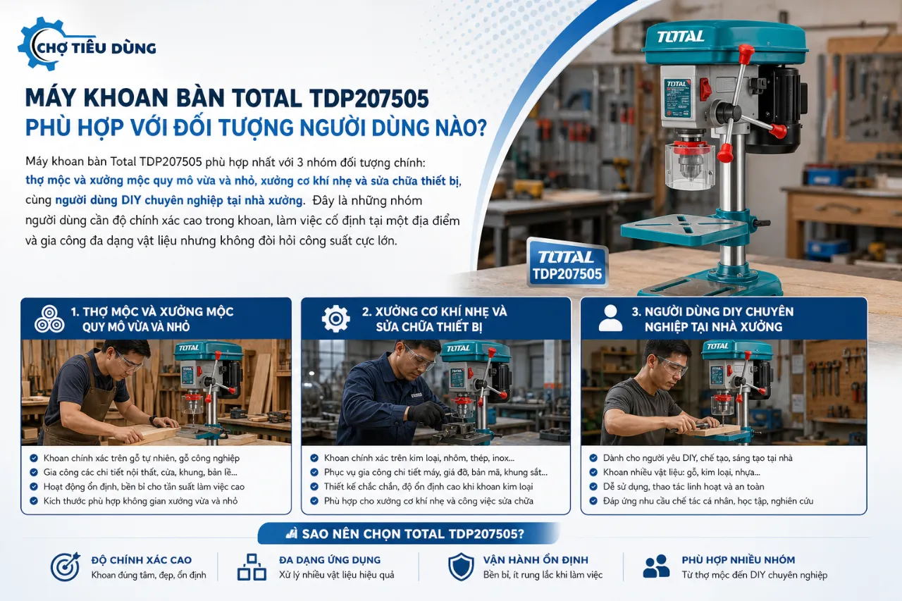 Máy khoan bàn Total TDP207505 phù hợp với đối tượng người dùng nào?