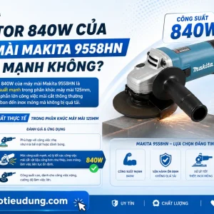 Máy mài Makita 9558HN: 125mm, motor 840W, bền bỉ