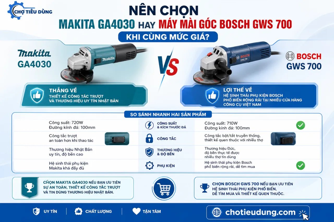 Nên Chọn Makita GA4030 Hay Máy Mài Góc Bosch GWS 700 Khi Cùng Mức Giá?