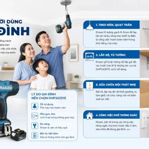 Máy khoan Makita DHP343SYE: 14.4V, lực siết 36Nm