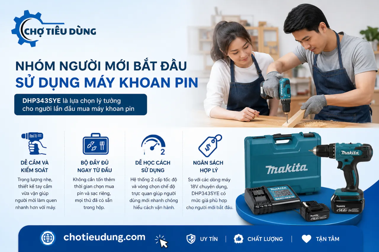 Nhóm người mới bắt đầu sử dụng máy khoan pin
