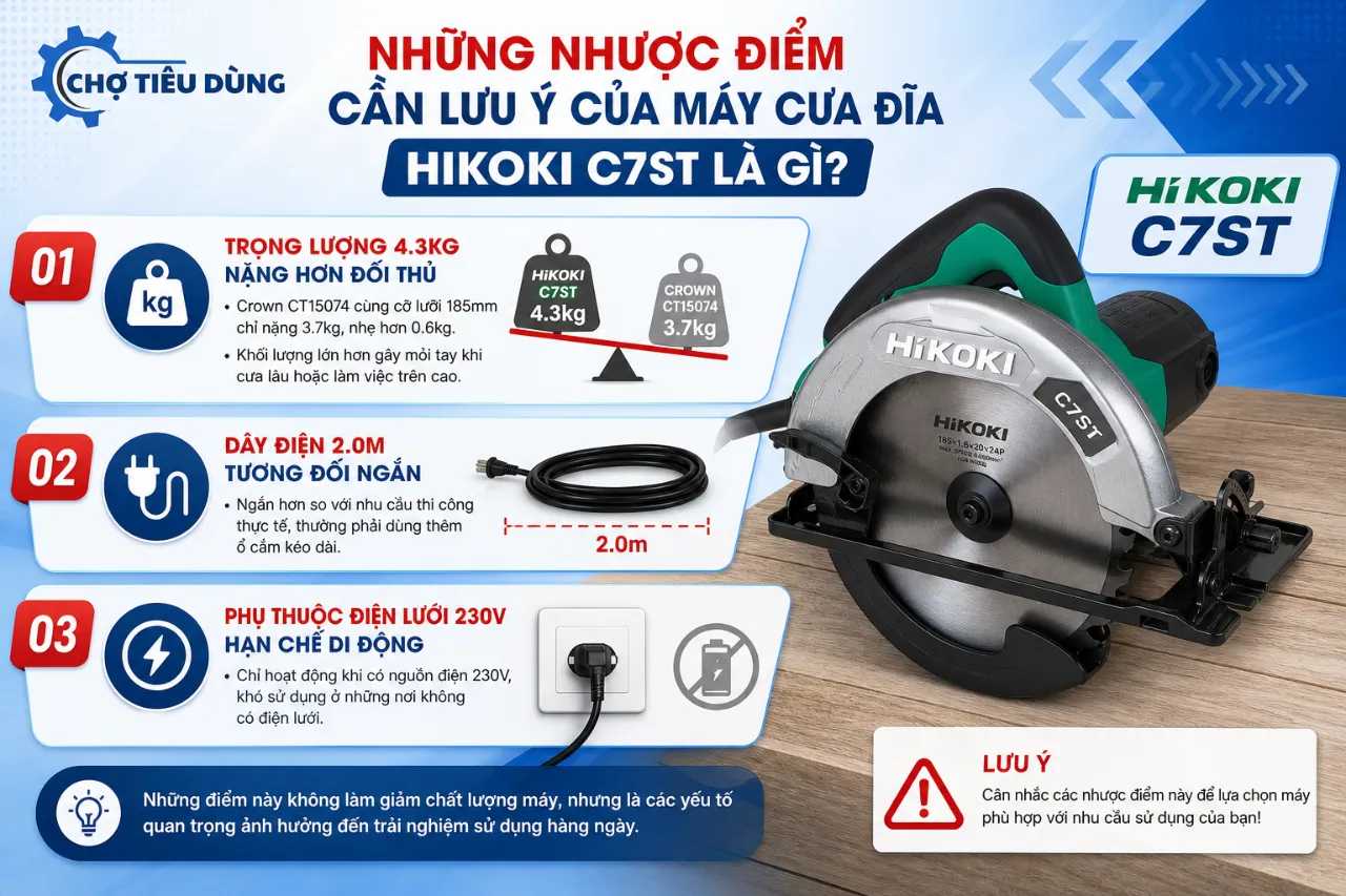 Những Nhược Điểm Cần Lưu Ý Của Máy Cưa Đĩa Hikoki C7ST Là Gì?