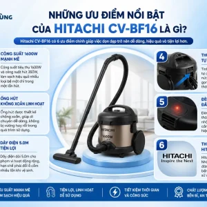 Máy Hút Bụi Hitachi CV-BF16: 1600W, Túi 1.5L