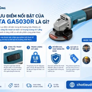 Máy mài Makita GA5030R: 125mm, 720W, công tắc trượt