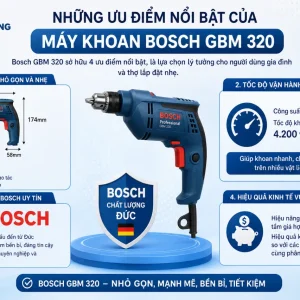 Máy khoan Bosch GBM 320: 320W tốc độ 4.200 vòng/phút