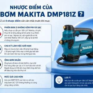 Máy bơm Makita DMP181Z: Dùng pin 18V, áp suất 161 PSI