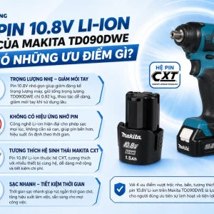 Máy bắt vít Makita TD090DWE: Dùng pin 10.8V, lực siết 90Nm