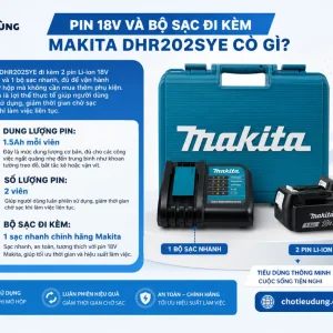 Máy khoan Makita DHR202SYE: Dùng pin 18V, bê tông 20mm