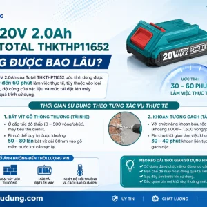 Máy khoan Total THKTHP11652: 20V, 165 món, lực siết 66Nm