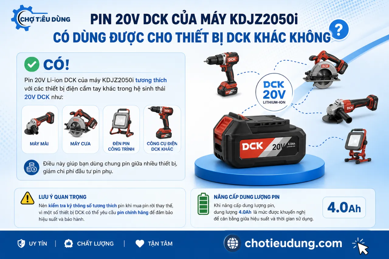 Pin 20V DCK của máy KDJZ2050i có dùng được cho thiết bị DCK khác không?