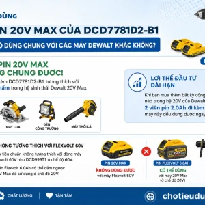 Máy khoan Dewalt DCD7781D2-B1: Kèm pin sạc, lực 65Nm