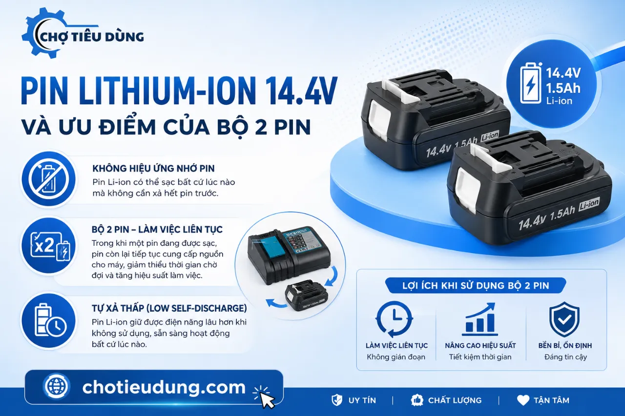 Pin Lithium-Ion 14.4V và ưu điểm của bộ 2 pin