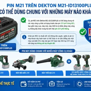 Máy khoan Dekton M21-ID13100PLUS: Dùng pin 21V, lực siết 100Nm